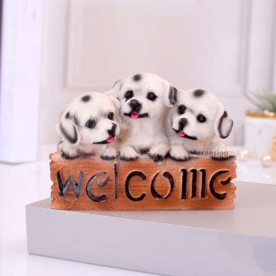 Ascension Welcome Dog Statue for Door Entrance Puppy Dog Sculpture Welcome Sign Dogs Decorative Showpiece  -  10 cm(Resin, Multicolor)