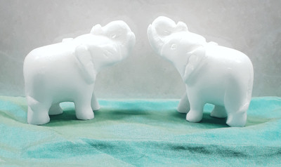 KRAFT CLOUDS Small Elephant Idol Figurine Sculpture for Car dashboard Home Office Set of 2 Decorative Showpiece  -  5.5 cm(Stone, White)