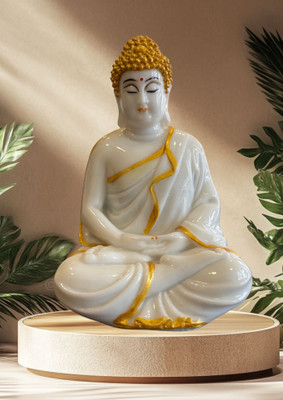 Serinity 6-Inch Meditating Buddha Idol for Home, Temple & Office Décor Decorative Showpiece  -  15.24 cm(Marble, White, Gold)