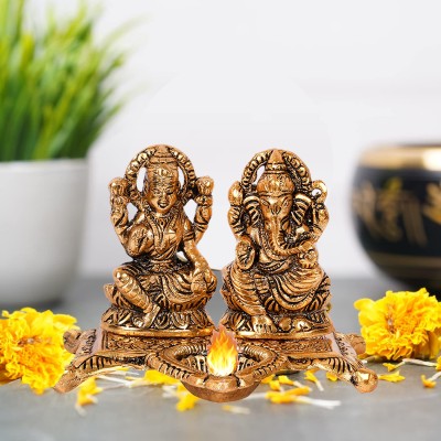 Kitlyn Traditional Laxmi Ganesh Set Idol Showpiece Idol Showpiece Diya Oil Lamp Decorative Showpiece  -  10 cm(Brass, Gold)
