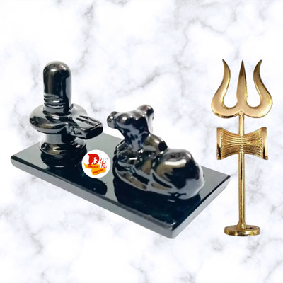 EliteTouch Shivling Nandi Black crystal Shivling, Nandi Combo Plate for temple with trishul Decorative Showpiece  -  5 cm(Crystal, Black)