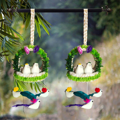 The Shine Store Home Décor Artificial Birds Nest Made of Natural Jute Rope for Wall Hanging Decorative Showpiece  -  26 cm(Jute, Plastic, Feather, Green)