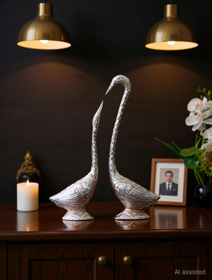 Fashion Bizz Swan Pair / Kissing Duck/Love Birds/ Decorative Showpiece  -  30 cm(Aluminium, Multicolor)