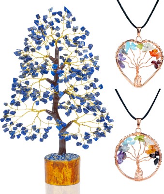 Hindcraft Lapis Lazuli Crystal Tree With 2 Tree Of Life Pendant Decorative Showpiece  -  25 cm(Crystal, Blue)