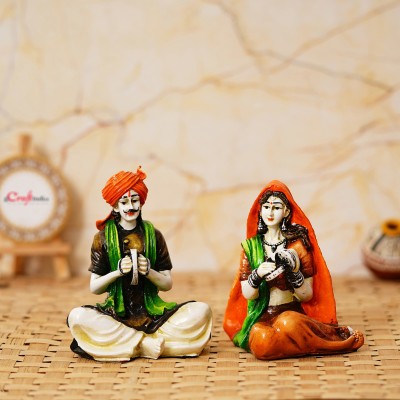 eCraftIndia Colorful Combo of Rajasthani Craftsmen and Lady Playing a Musical Instrument Decorative Showpiece  -  14.9 cm(Polyresin, Multicolor)