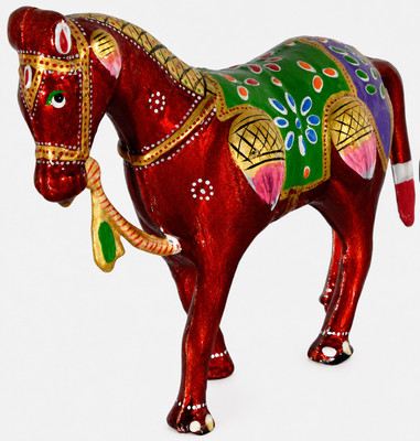 DreamKraft Royal Red Painted Horse Showpiece Decorative Figurine Decorative Showpiece  -  15 cm(Paper Mache, Red)