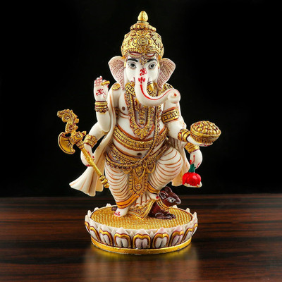 Artyog Lord Ganesha Idol Statue -Antique Finish Ganpati Murti on Mushak Raj Decorative Showpiece  -  20.3 cm(Resin, Multicolor)