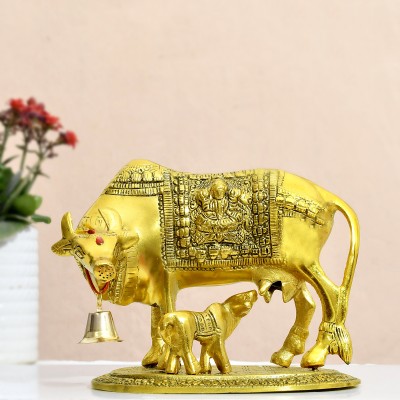 Craftam Large Elegant Kamdhenu Cow And Calf Metal Statue ( Size LWH : 20X13X16 CM, Gold) Decorative Showpiece  -  16 cm(Aluminium, Gold)