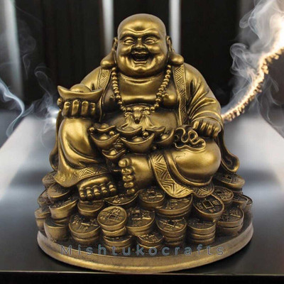Mishtukocrafts Laughing Buddha – Prosperity & Wealth Idol Happiness & Good Luck Figurine Decorative Showpiece  -  15 cm(Resin, Multicolor)