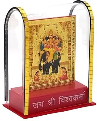 RK Basics Gold Plated Load Vishwakarma in Cabinet Load Vishwakarma Car Dashboard Decorative Showpiece  -  7 cm(Gold Plated, Gold)