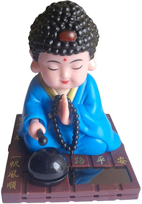 DECOVATE Solar Powered Buddha Bobblehead car, office desks, or home decor Decorative Showpiece  -  9.5 cm(Polyvinyl Chloride, Blue)