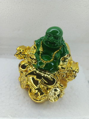 tskutty HEENA HOME DECOR GREEN LAUGHING BHUDDA SITTING SOFA Decorative Showpiece  -  7 cm(Polyresin, Multicolor)