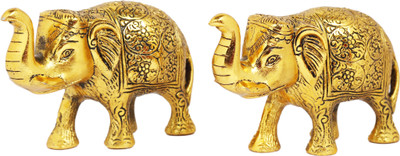 RKONECT Elephant Pair Of 2 For Home And Office Decorative Showpiece - 9 cm Decorative Showpiece  -  13 cm(Metal, Gold)