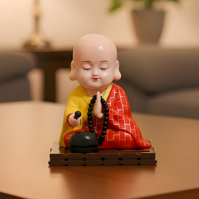 sculpmart Solar Buddha Moving Head & Hand for Home & Car with Auto ON/Off with Light Decorative Showpiece  -  10 cm(Plastic, Multicolor)