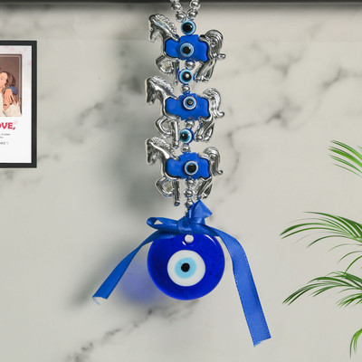 Spiricon Evil Eye Wall Hanging Charm with horse & Ribbon Nazar Protection Decorative Showpiece  -  20 cm(Glass, Multicolor)
