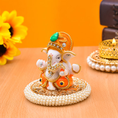 UniqueArt Lord Ganesha Idol Figurine Showpiece Hindu Polyresin Car Dashboard Decorative Showpiece  -  8.75 cm(Marble, Multicolor)