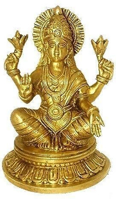 Idolsplace Astadhatu (8 Metals) Made Shri Maha Lakshmi Idol/Maha Lakshmi Brass Idol/Dhan Lakshmi Brass Idol/Laxmi MATA Brass Idol Decorative Showpiece  -  8 cm(Brass, Gold)