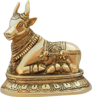 vastu vardan Brass Nandi / Shiv Parvati Vehicle For Loyalty / Stability in Business {Pack-1} Decorative Showpiece  -  11 cm(Brass, Gold)