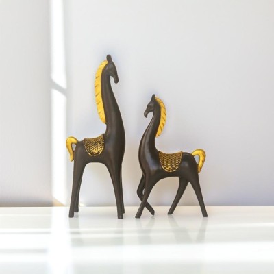 BECKON VENTURE Graceful Resin Set of 2 Big Horse Statue For Home Gift living room decoration Decorative Showpiece  -  40 cm(Polyresin, Black, Gold)