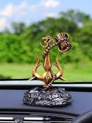 CraftVilla Shiva Trishul with Damru & Om Symbol | Mahadev Dashboard Idol Decorative Showpiece  -  6 cm(Polyresin, Black)