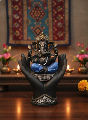 TULSI AGARBATTI Black Polyresin Ganesha on Hand Pedestal Decorative Showpiece  -  22 cm(Polyresin, Black, Blue)