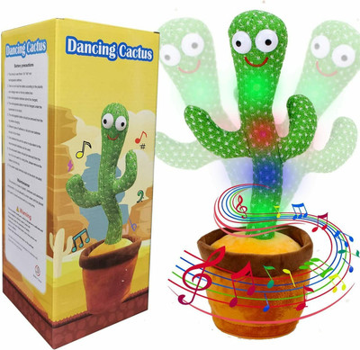Toyvala Dancing Talking Cactus Plush Toy, Wriggle, Singing, Repeat What You Say-768(Green, Brown)