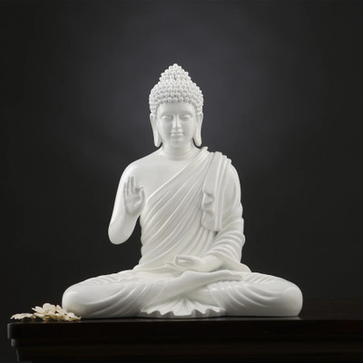Hanu Creations Meditating Buddha Idols (Samadhi Pose) for Home Decor Big Size Living Room Desk Decorative Showpiece  -  45 cm(Resin, White)