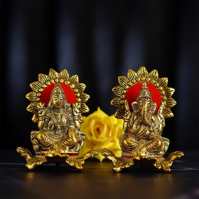 KridayKraft Metal Laxmi Ganesh Statue for Pooja Kamal Laxmi Ganesha Idol for Diwali Gift Decorative Showpiece  -  11 cm(Metal, Gold)