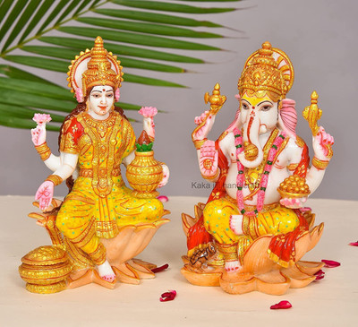 soni craft 8 inches Marble Dust Ganesha and Laxmi Pair for Home Temple Decorative Showpiece  -  20 cm(Marble, Multicolor)
