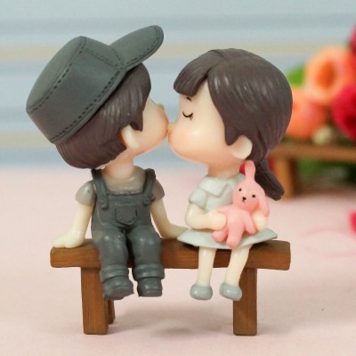 TIED RIBBONS Cute Love Miniature Couple Sitting for Boyfriend Girlfriend Decorative Showpiece  -  5 cm(Polyresin, Multicolor)