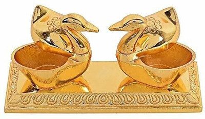 LABHCART Double Duck Shape Haldi Kumkum Box for Home Pooja Decorative Decorative Showpiece  -  16 cm(Metal, Gold)