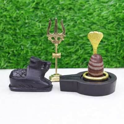 AKNaturals Narmadeshwar Shivling with Jalhari Base, Brass Nagfani Decorative Showpiece  -  5 cm(Stone, Multicolor)
