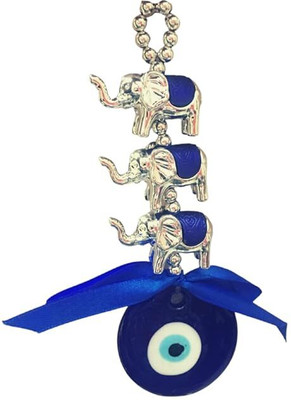 AAPKADECOR 3 Elephant Evil Eye Hanging Nazar Battu for Home, Office and Car Decorative Showpiece  -  15 cm(Glass, Polyresin, Blue)