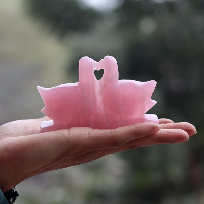 CRYSTU Rose Quartz Crystal Mandarin Duck Pair Decorative Showpiece  -  7 cm(Stone, Pink)
