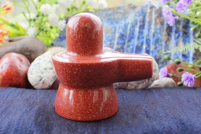 Benares Souvenirs Natural Sunstone Shivling Lord Shiva Mahadev Stone Lingam for Puja Temple, Car Decorative Showpiece  -  3.5 cm(Stone, Red, Multicolor)