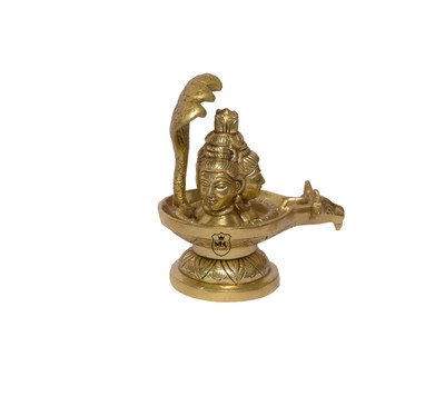Neo Classic Shivling Shiva Shivlingam with Panchmukhi Sheshnaag (Trimukhi) Decorative Showpiece  -  12.5 cm(Brass, Gold)