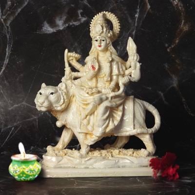 Tailos Goddess Maa Durga Sherawali Idols Statue Murti Gift Item Home Decorative Showpiece  -  32 cm(Polyresin, White)