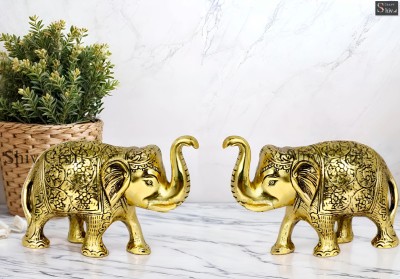 Shiv Craft Golden Elephant Statue & Showpiece Set of 2 For Vastu, Table, Gift And Home Decorative Showpiece  -  9 cm(Metal, Gold)