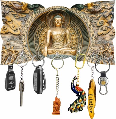 Dhanraj Craft Keyholders Compartment Lord Buddha Design Plastic Key Holder(7 Hooks, Multicolor)