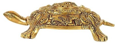 PECH Metal Kachua on Turtle Plate Decorative Showpiece for Career & Good Luck Decorative Showpiece  -  5 cm(Crystal, Gold)