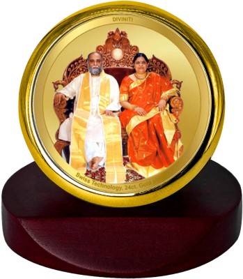 DIVINITI 24K Gold Plated Amma Bhagavan Photo Frame For Car Dashboard, Home Decor, Puja Decorative Showpiece  -  7 cm(Gold Plated, Multicolor)