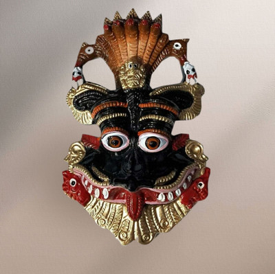 ETANSOKFFT Gold Plated Nazarbattu Kirtimukha Wall Hanging Evil eye Housewarming Decorative Showpiece  -  12.5 cm(Metal, Black)