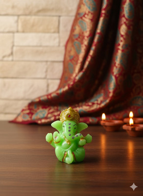 avenew Radium Lord Ganesha Ganesh Ganpati Car Dashboard Hindu Figurine Decorative Showpiece  -  5.2 cm(Polyresin, Green)