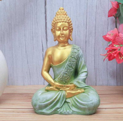 gdd Sea green Buddha Showpiece for Home Décor Decorative Showpiece  -  25 cm(Resin, Green)