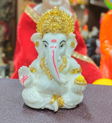 OM SAI GIFTS Lord Ganesha idols home decor & car dashboard Decorative Showpiece  -  7 cm(Marble, White)