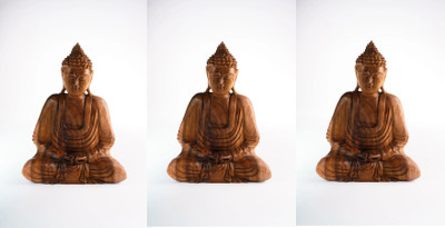 Bagus Buddha Statue Bag Sitting Buddha Figure Sculpture Home Office Desk Decorative Decorative Showpiece  -  30 cm(Wood, Brown)