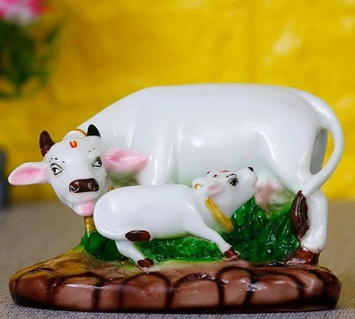 DARIDRA BHANJAN Kamdhenu Marble Studded Gau Mata Animal Puja Idols Decorative Showpiece  -  16 cm(Marble, White)