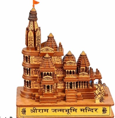 CSOK Red Base Handmade Wooden Shri Ram mandir Ayodhya 3D Wood Tempal Decorative Showpiece  -  12 cm(Feather, Beige)