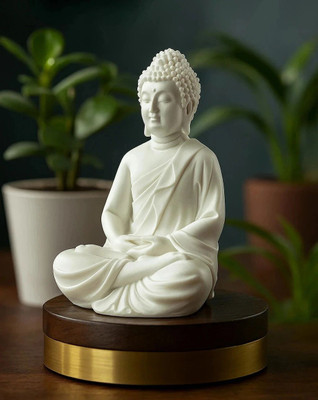 Mag Creation Magic Creation Lord White Buddha Idol 5 Inch | Polyresin Statue for Home Decor Decorative Showpiece  -  12.7 cm(Polyresin, White)