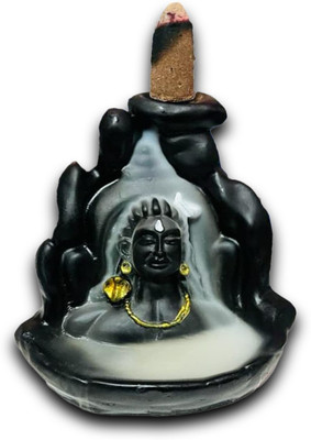Starpion Mahadev Adiyogi Shiva Backflow Incense Burner with 10 Cone for Gifting Shiv ji Decorative Showpiece  -  12 cm(Polyresin, Black)